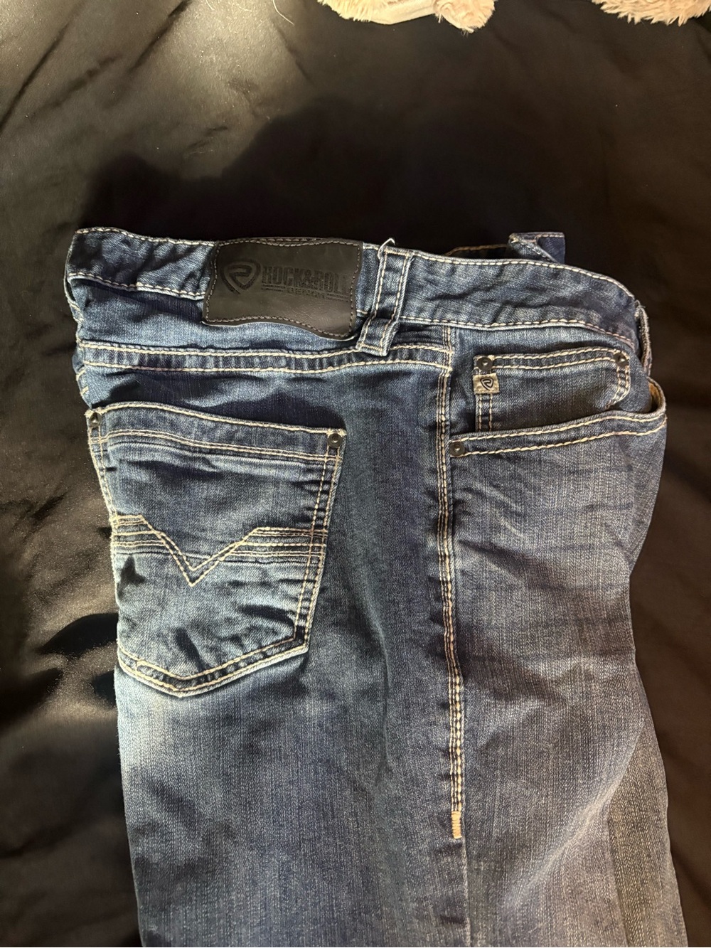 Rock and Roll Men's Straight Leg Jeans in Faded Blue Wash - Picture 2 of 11